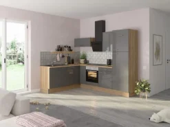 Optifit Winkelküche Optikoncept Jonte ohne E-Geräte 270 cm Anthrazit-Wildeiche< Kochfelder|Winkelküchen