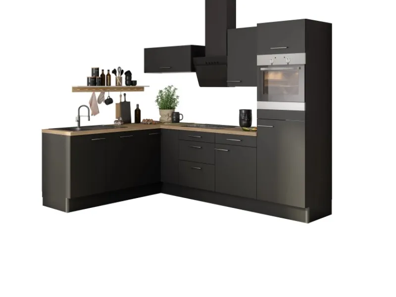 Optifit Winkelküche Optikoncept Ingvar ohne E-Geräte 270 cm Anthrazit< Winkelküchen|Kühlschränke