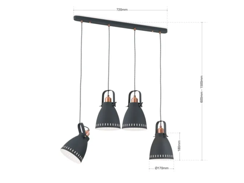 Orion Leuchten Kücheninseln<Hängeleuchte Theke 72 cm x 17 cm Schwarz 4 x E27