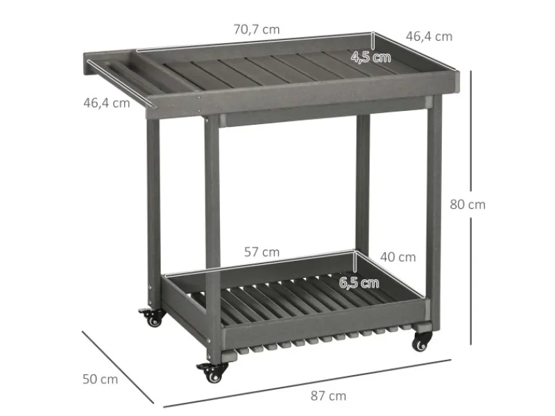 Outsunny Servierwagen<Outdoor Servierwagen HDPE Grau 87L x 50B x 80H cm