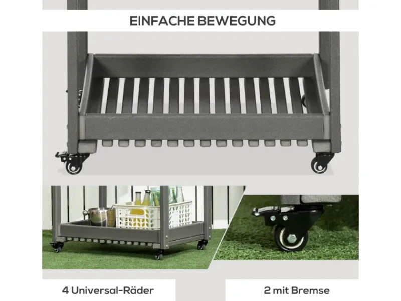 Outsunny Servierwagen<Outdoor Servierwagen HDPE Grau 87L x 50B x 80H cm