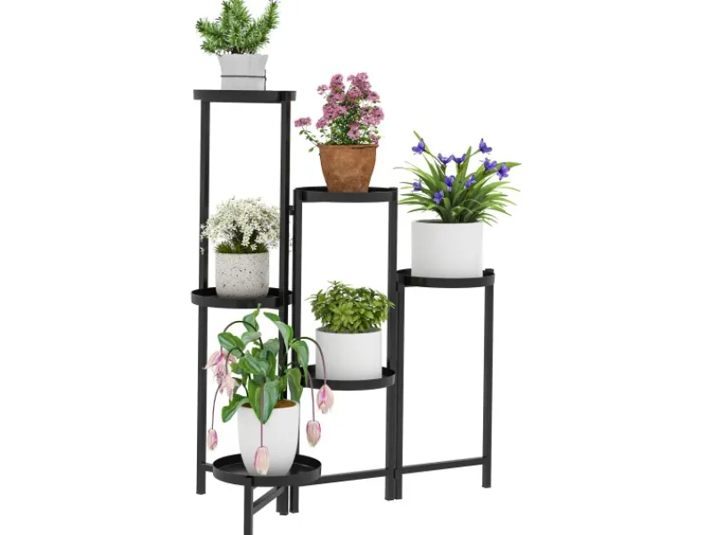 Outsunny Pflanzenständer Metall Schwarz 60L x 40B x 80H cm< Töpfe