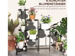 Outsunny Pflanzenständer Metall Schwarz 60L x 40B x 80H cm< Töpfe