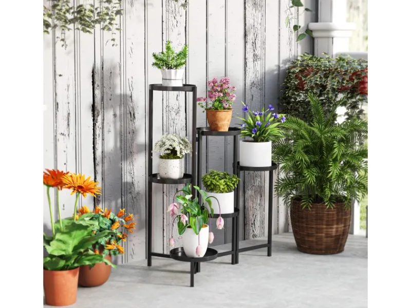 Outsunny Pflanzenständer Metall Schwarz 60L x 40B x 80H cm< Töpfe