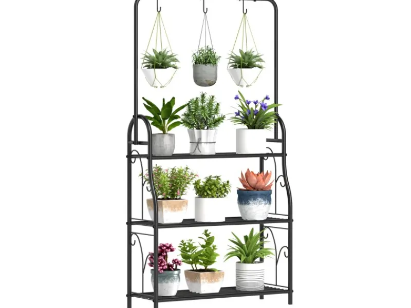 Outsunny Töpfe< Pflanzenständer Metall Schwarz 75L x 25B x 137H cm