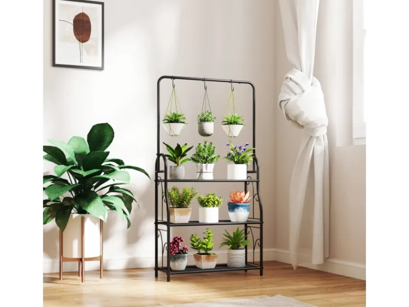 Outsunny Töpfe< Pflanzenständer Metall Schwarz 75L x 25B x 137H cm