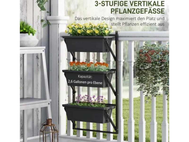 Outsunny Pflanzentopf Set Stahl Pflanzentopf für Garten Balkon Dunkelgrau< Töpfe