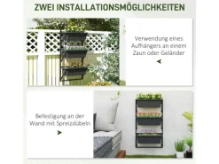 Outsunny Pflanzentopf Set Stahl Pflanzentopf für Garten Balkon Dunkelgrau< Töpfe