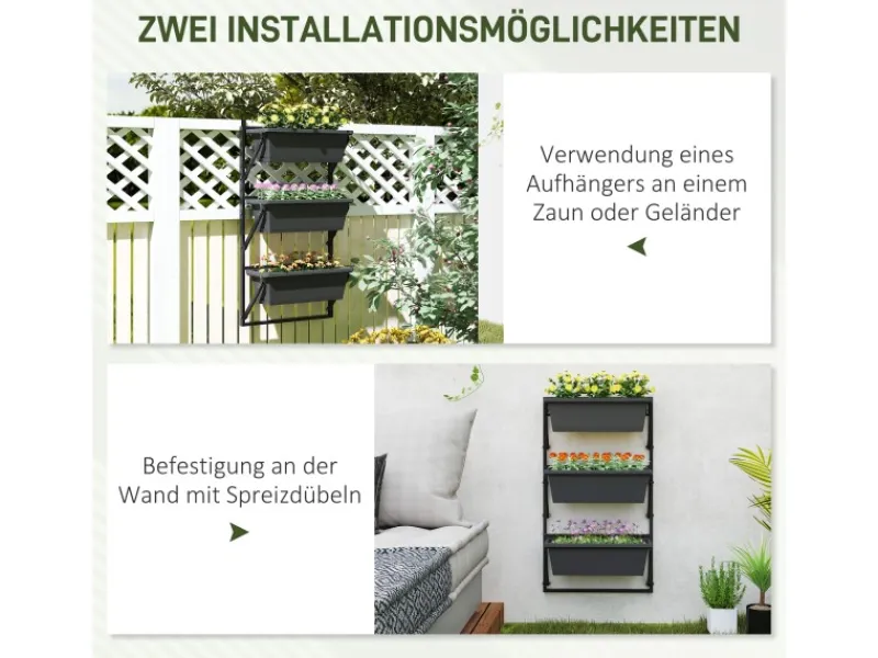 Outsunny Pflanzentopf Set Stahl Pflanzentopf für Garten Balkon Dunkelgrau< Töpfe
