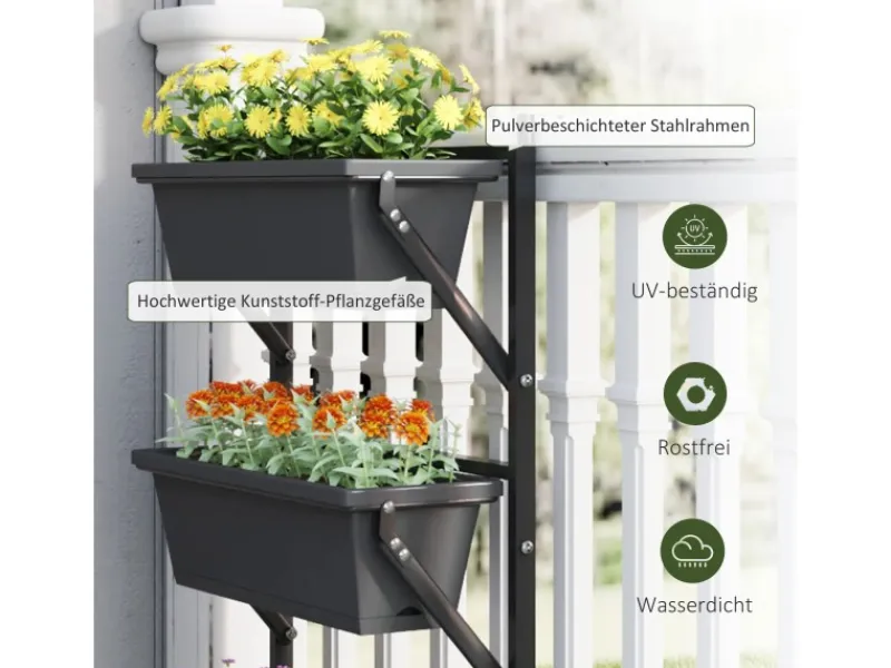 Outsunny Pflanzentopf Set Stahl Pflanzentopf für Garten Balkon Dunkelgrau< Töpfe