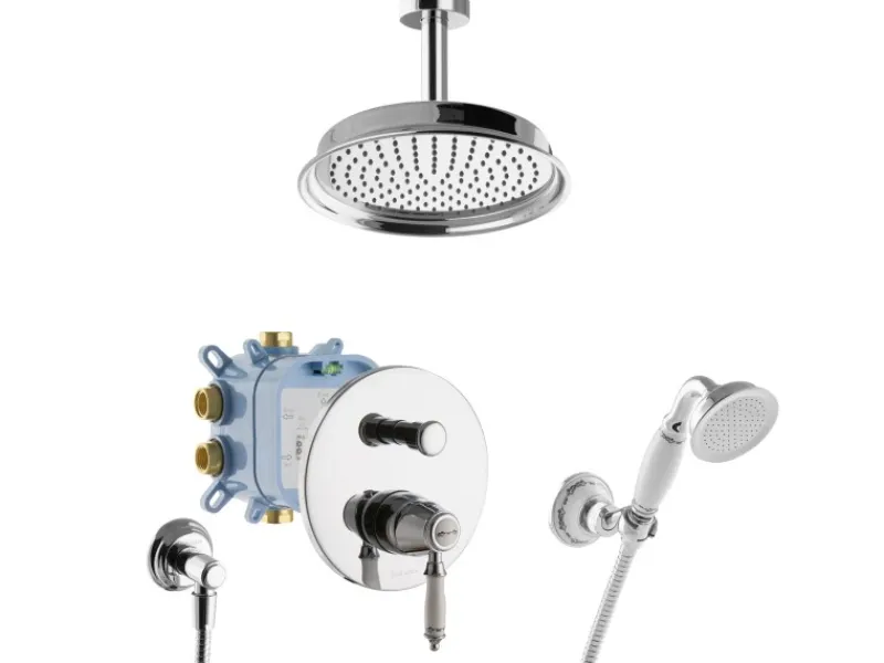 PaulGurkes Einhebelmischer<Duschsystem Nostalgie Retro Regendusche Dusch Set Komplett mit Box Deckeneinbau