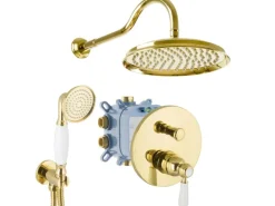 Discount PaulGurkes Duschsystem Unterputz Gold Einhandmischer Nostalgie Retro Landhausstil Dusch-Set 25cm