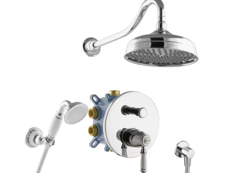 PaulGurkes Nostalgie Duschsystem Set Komplett Regendusche mit Grundkörper< Einhebelmischer