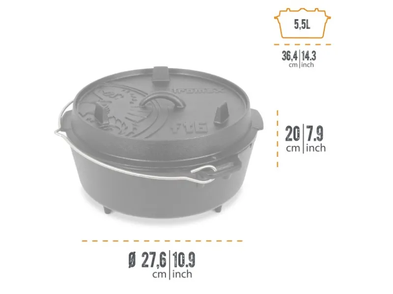 Petromax Herde|Töpfe<Dutch Oven FT6 Schwarz mit Standfüßen 5,5 l