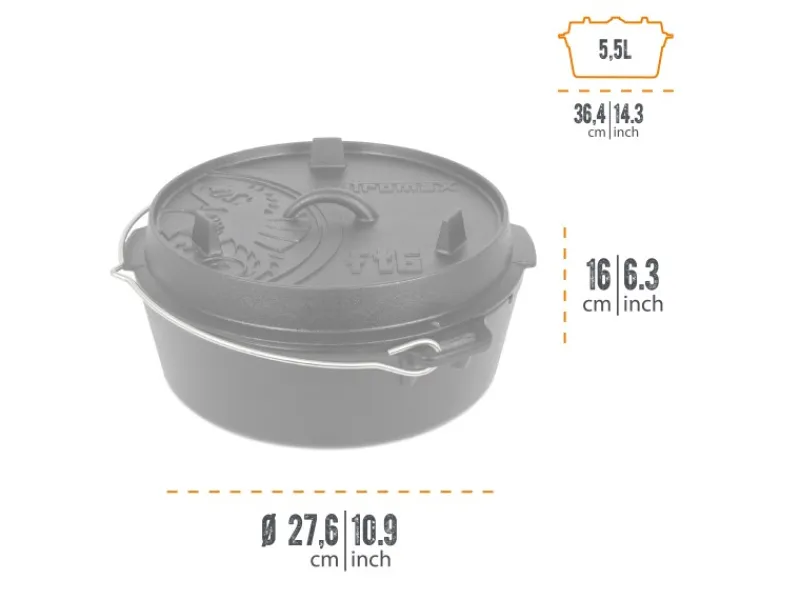 Discount Petromax Dutch Oven FT6-T Schwarz mit planem Boden 5,5 l
