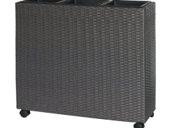 Pflanzkasten mit Rollen Polyrattan Anthrazit-Schwarz 82 cm x 28 cm x 72 cm< Töpfe