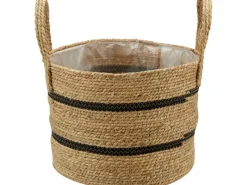 Pflanzkorb Ø 24 cm Natur-Schwarz Seegras< Töpfe
