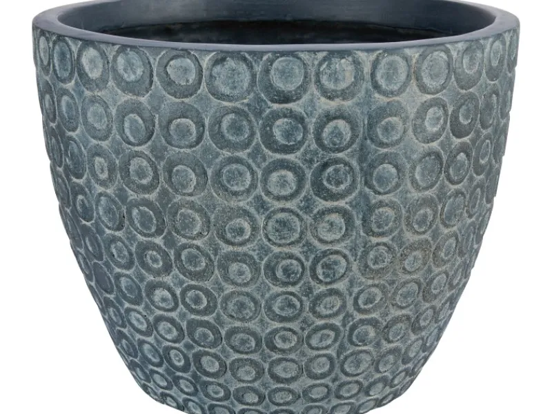 Töpfe<Pflanztopf Faserton Kreise Dunkelgrau Bemalt Ø 37 x 30 cm