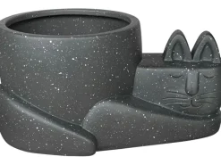 Best Pflanztopf-Katze Keramik 12 cm x 25 cm x 18 cm Dunkelgrau