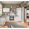 Pino Eckküche 440 cm Weiß Hochglanz Anschlag rechts Arbeitsplatte Beton Grafit< Winkelküchen