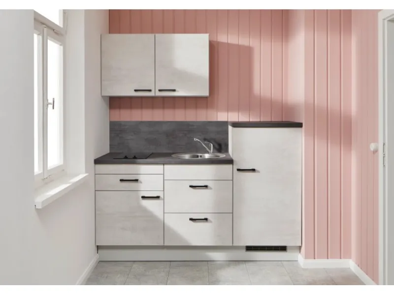 Hot Pino Küchenzeile 180 cm Beton Weißgrau Anschlag rechts 1 Geräteschrank