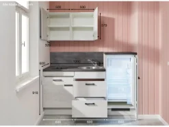 Hot Pino Küchenzeile 180 cm Beton Weißgrau Anschlag rechts 1 Geräteschrank