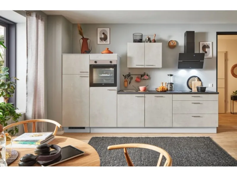 Clearance Pino Küchenzeile 330 cm Beton Weißgrau Anschlag links 2 Geräteschränke