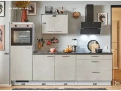 Pino Küchenzeile 270 cm Beton Weißgrau Anschlag links 1 Geräteschrank< Kühlschränke