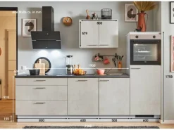 Clearance Pino Küchenzeile 250 cm Beton Weißgrau Anschlag rechts 1 Geräteschrank