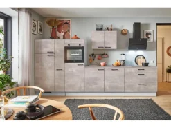 Pino Küchenzeile 360 cm Beton Perlgrau Anschlag L 1 Geräte-, 1 Apothekerschrank< Winkelküchen