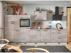 Pino Küchenzeile 360 cm Beton Perlgrau Anschlag L 1 Geräte-, 1 Apothekerschrank< Winkelküchen