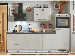 Pino Küchenzeile 270 cm Beton Weißgrau Anschlag rechts 1 Geräteschrank< Kochfelder
