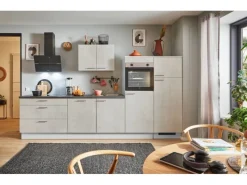 Pino Kühlschränke<Küchenzeile 330 cm Beton Weißgrau Anschlag rechts 2 Geräteschränke