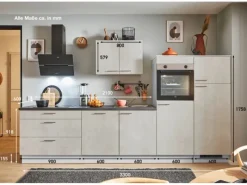 Pino Kühlschränke<Küchenzeile 330 cm Beton Weißgrau Anschlag rechts 2 Geräteschränke