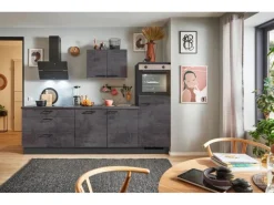 Pino Küchenzeile 280 cm Beton Grafitgrau Anschlag rechts 1 Geräteschrank< Kühlschränke