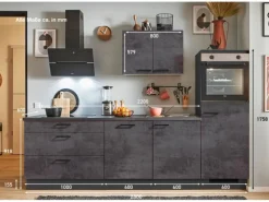 Pino Küchenzeile 280 cm Beton Grafitgrau Anschlag rechts 1 Geräteschrank< Kühlschränke