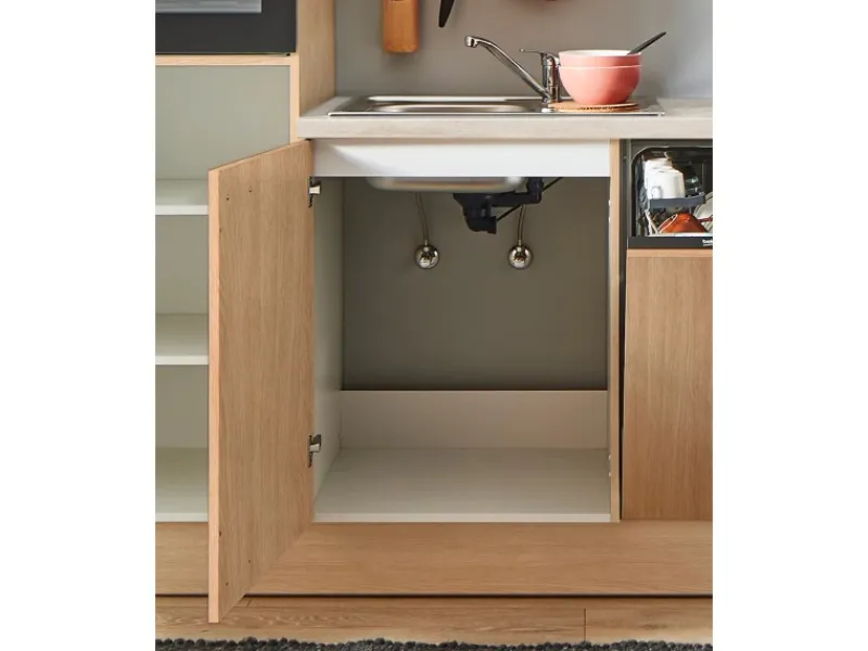 Pino Küchenzeile 310 cm Eiche Aviva Anschlag rechts 1 Geräte-. 1 Seitenschrank< Kochfelder|Kühlschränke
