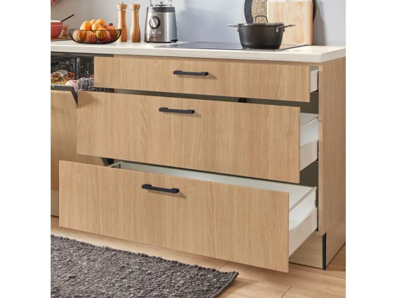 Pino Küchenzeile 270 cm Eiche Aviva Anschlag rechts 1 Geräteschrank< Kühlschränke