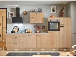Pino Küchenzeile 340 cm Eiche Aviva Anschlag rechts 2 Geräteschränke< Kühlschränke