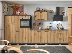Outlet Pino Küchenzeile 360 cm Evoke Eiche Anschlag links 1 Geräte-, 1 Apothekerschrank