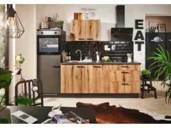 Pino Küchenzeile 260 cm Evoke Eiche Anschlag links 1 Geräteschrank Grafit< Kühlschränke