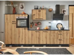 Pino Küchenzeile 330 cm Evoke Eiche Anschlag links 2 Geräteschränke< Kühlschränke