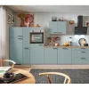 Clearance Pino Küchenzeile 340 cm Fjordgrün Anschlag links 1 Geräte-, 1 Apothekerschrank