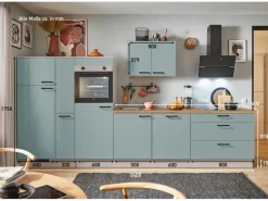 Clearance Pino Küchenzeile 340 cm Fjordgrün Anschlag links 1 Geräte-, 1 Apothekerschrank