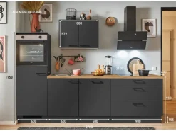 Pino Küchenzeile 270 cm Grafit Anschlag links 1 Geräteschrank< Kühlschränke
