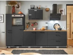 Pino Küchenzeile 300 cm Grafit Anschlag links 1 Geräte-. 1 Seitenschrank< Kühlschränke