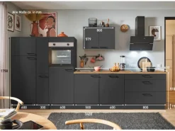 Pino Kühlschränke<Küchenzeile 340 cm Grafit Anschlag links 1 Geräte-, 1 Apothekerschrank