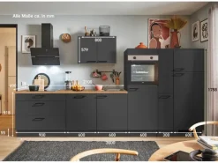 Pino Kühlschränke<Küchenzeile 360 cm Grafit Anschlag rechts 1 Geräte-, 1 Apothekerschrank