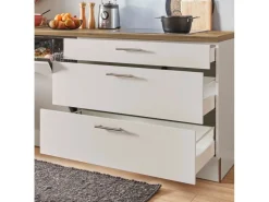 Pino Kochfelder|Kühlschränke<Küchenzeile 280 cm Kaschmirgrau Anschlag rechts 1 Geräte-. 1 Seitenschrank