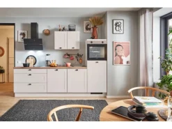 Pino Küchenzeile 280 cm Kaschmirgrau Matt Anschlag rechts 1 Geräteschrank< Kühlschränke